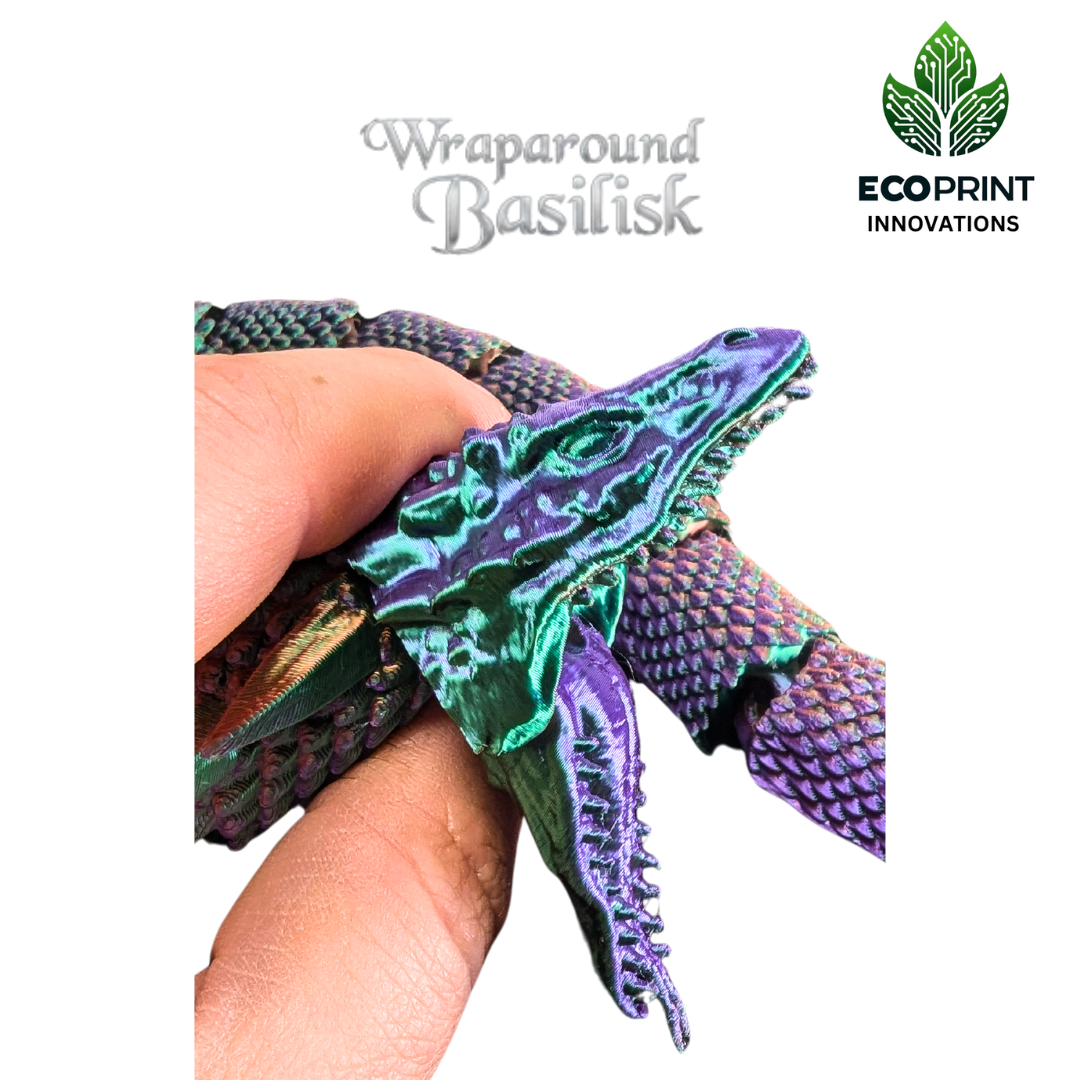 Articulated Basilisk Snake Toy - Flexible 3D Printed Wraparound Desk Pet, Fantasy Gift, Eco-Friendly Décor