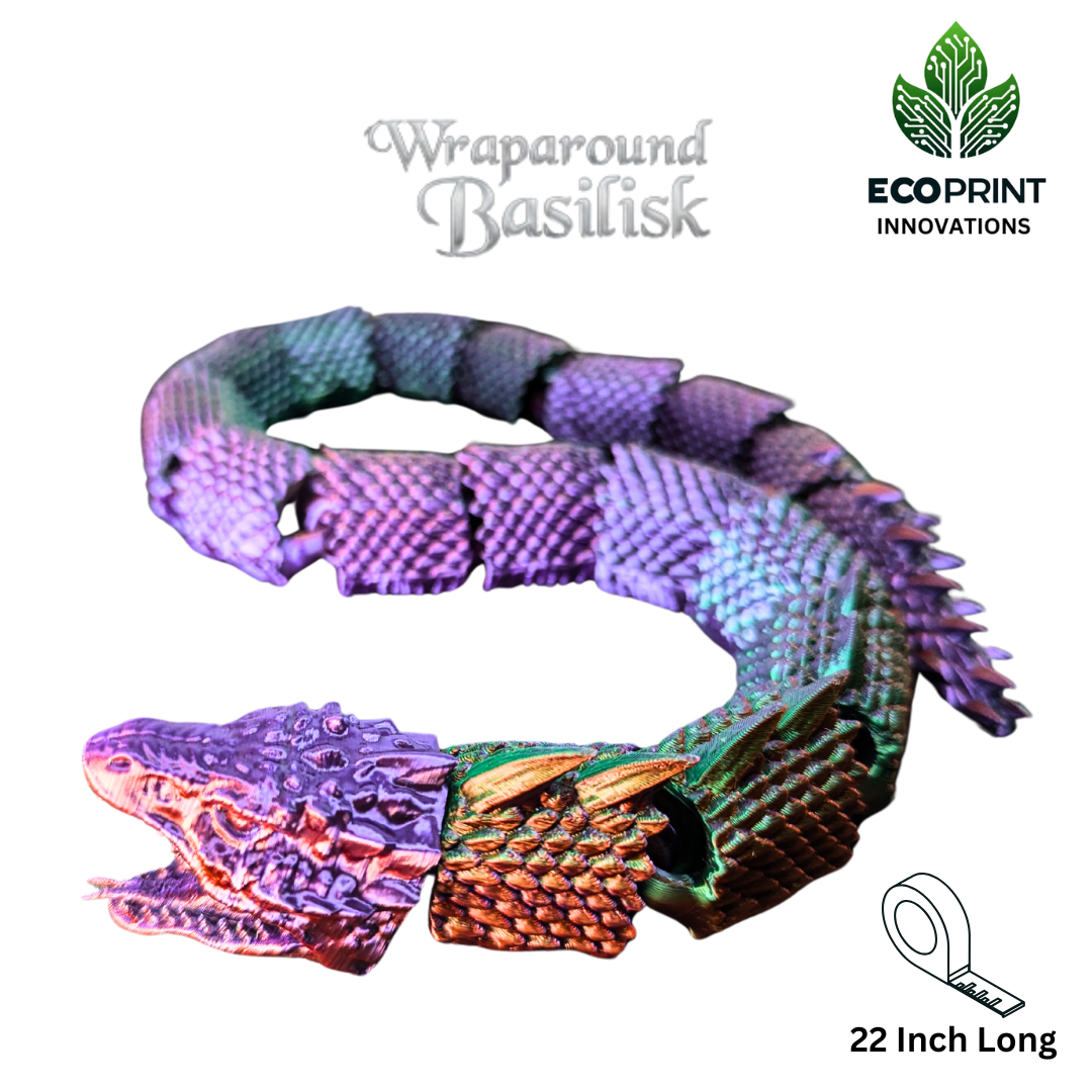 Articulated Basilisk Snake Toy - Flexible 3D Printed Wraparound Desk Pet, Fantasy Gift, Eco-Friendly Décor