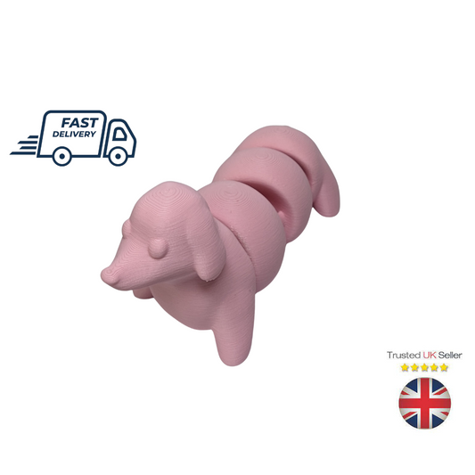 Articulated 3D Printed Dachshund - Matte Pink Sausage Dog Fidget Fun Toy Craft