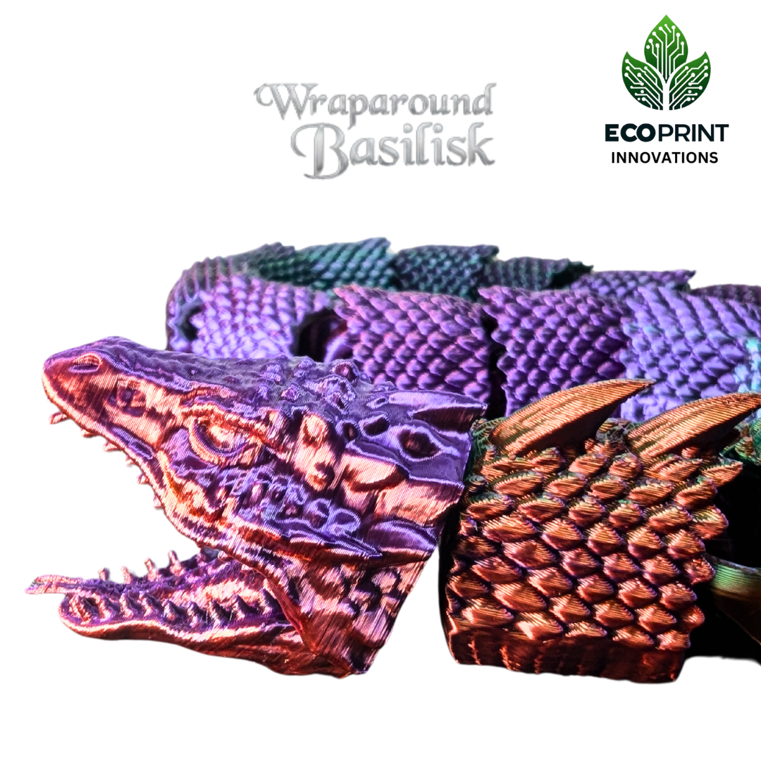 Articulated Basilisk Snake Toy - Flexible 3D Printed Wraparound Desk Pet, Fantasy Gift, Eco-Friendly Décor