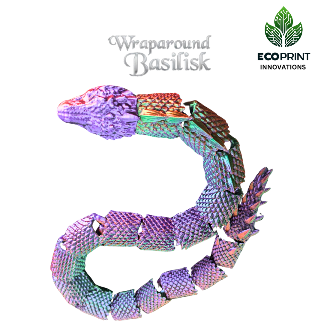 Articulated Basilisk Snake Toy - Flexible 3D Printed Wraparound Desk Pet, Fantasy Gift, Eco-Friendly Décor