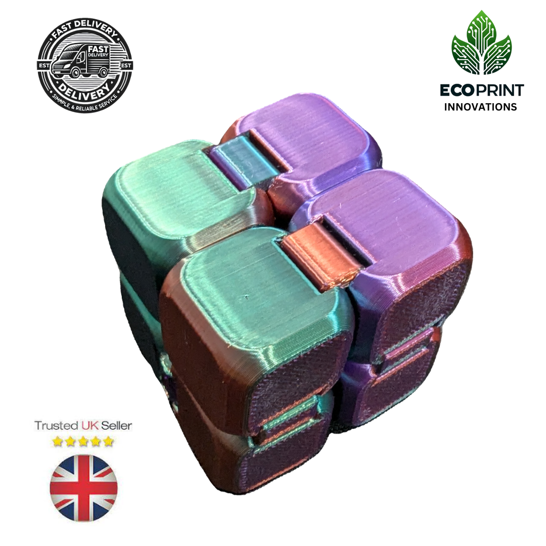 Sensory Cube Gift | Stress Relief Toy | XL 5cm Fidget | Green, Purple, Copper