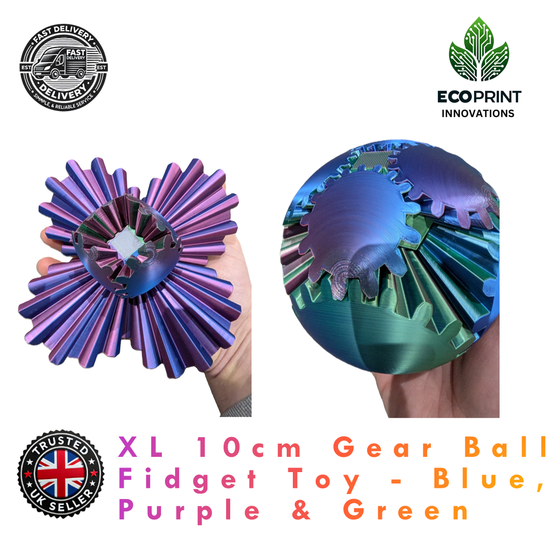 XL 10cm Gear Ball Fidget Toy - Blue, Purple & Green