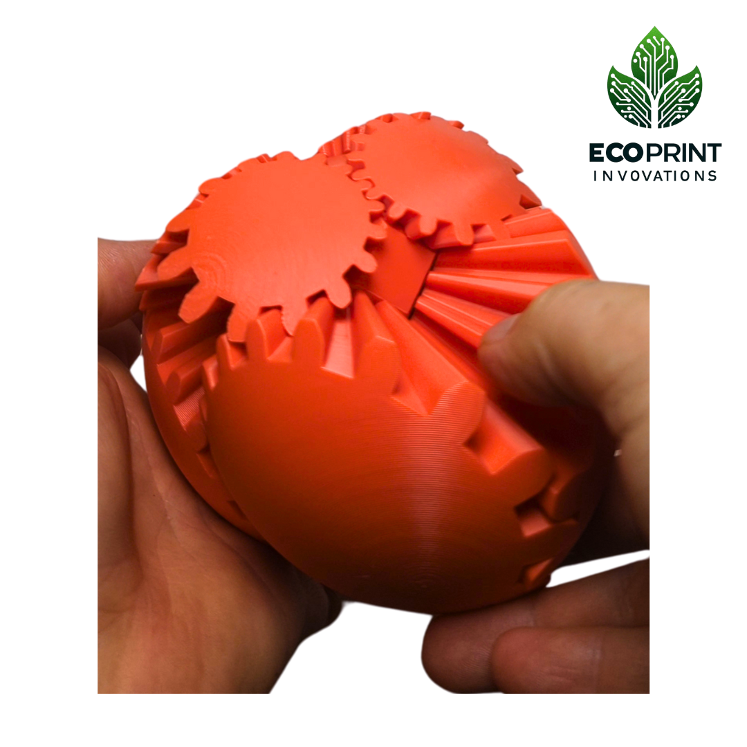 Orange Gear Ball Fidget Toy - 3D Printed Sensory Aid for ADHD, Autism, Stress Relief | Tactile, Interactive, Calming Toy | Eco-Friendly Design