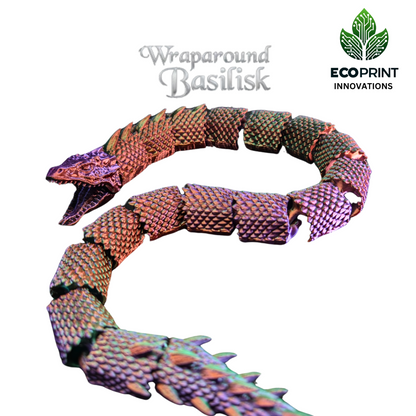 Articulated Basilisk Snake Toy - Flexible 3D Printed Wraparound Desk Pet, Fantasy Gift, Eco-Friendly Décor