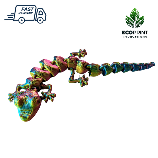 Fidget Toy Lizard - Articulated 3D Printed Design in Tri-Colour Silk for Sensory