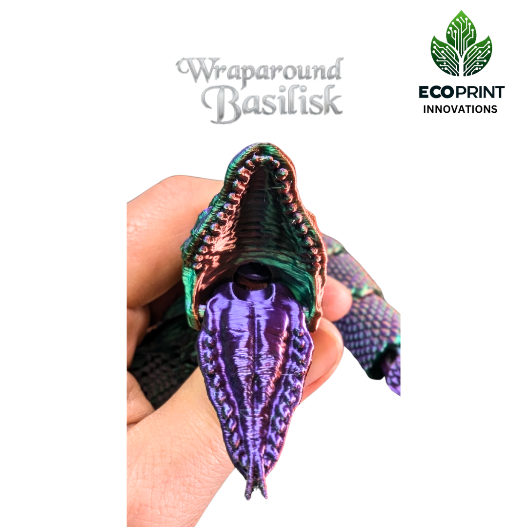 Articulated Basilisk Snake Toy - Flexible 3D Printed Wraparound Desk Pet, Fantasy Gift, Eco-Friendly Décor