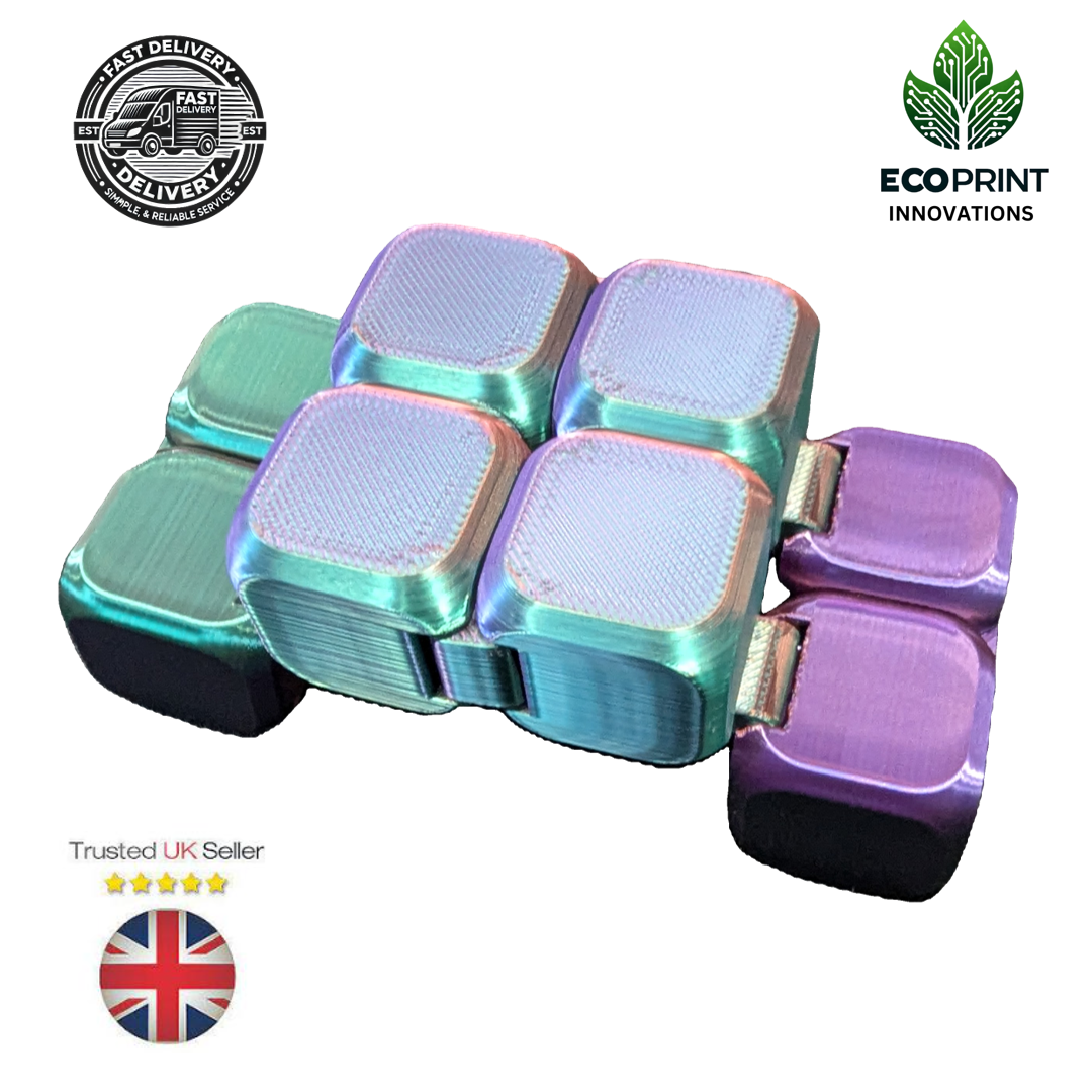 Sensory Cube Gift | Stress Relief Toy | XL 5cm Fidget | Green, Purple, Copper